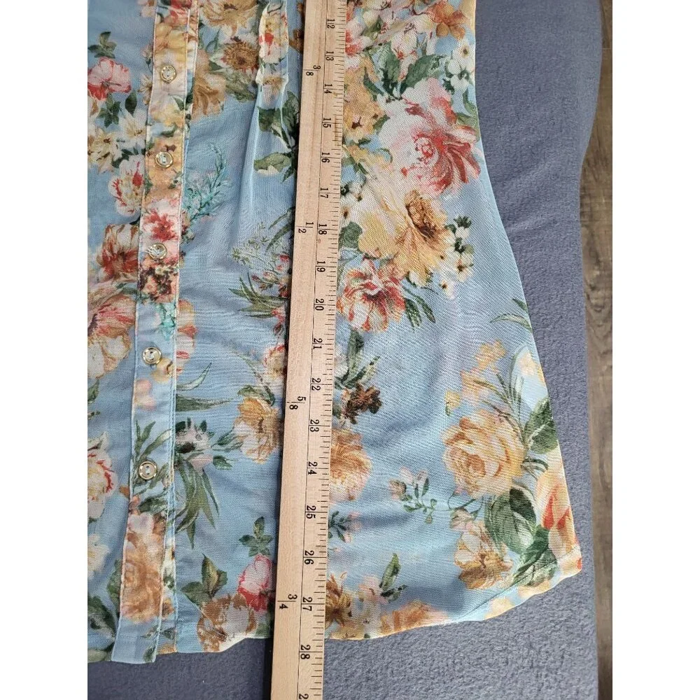 PERSEPTION CONCEPT Women's SZ Large Sheer Button Up Floral Blouse Top - Picture 7 of 8